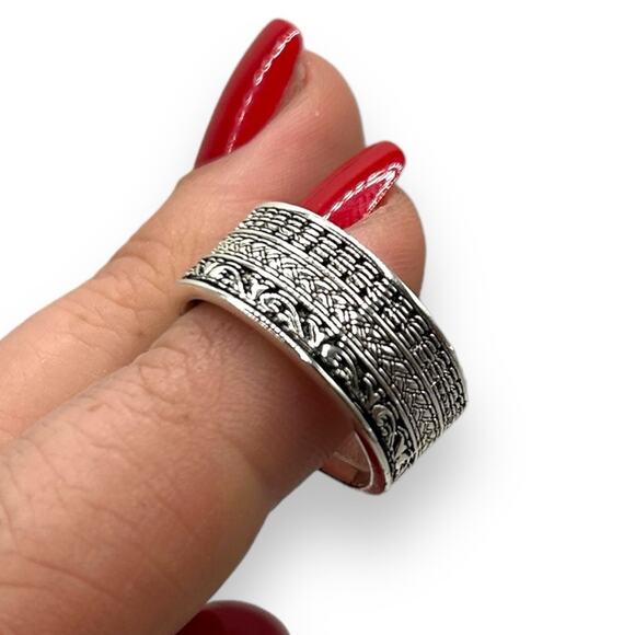 NEW Macy's Tribal Patterned Band Ring in Silver-Plate Size 6 Aztec Tribal Thick - Picture 7 of 8